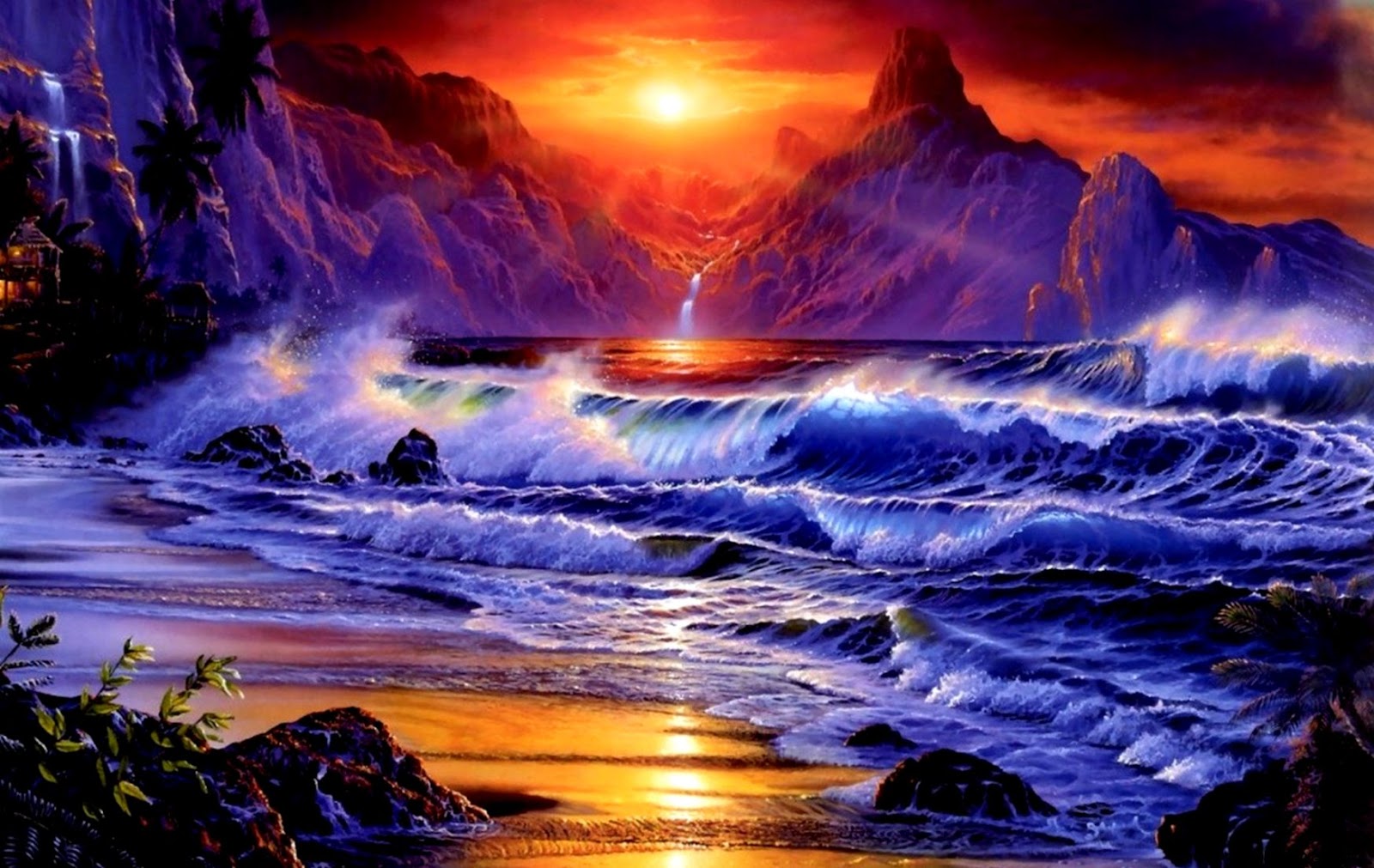 Ocean Sunset Painting | Wallpapers Gallery