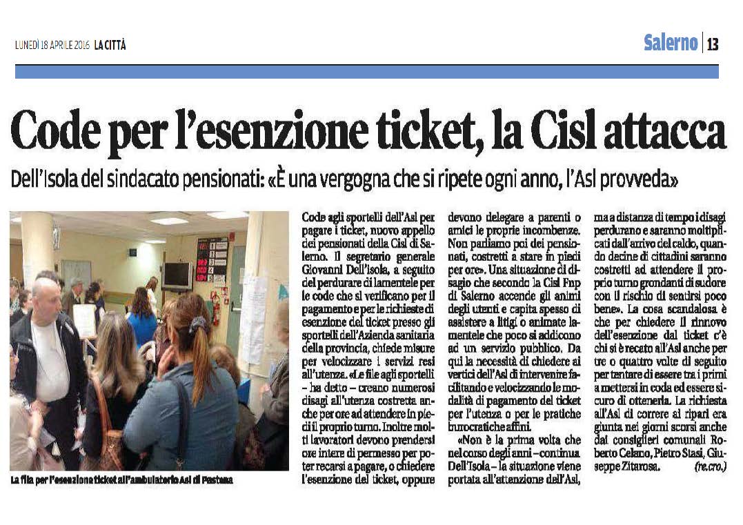 PENSIONATI FNP CISL SALERNO Rassegna stampa da Giornali La Città, e dai siti SalernoNotizie, Il PENSIONATI FNP CISL SALERNO Rassegna stampa da Giornali La Città, e dai siti SalernoNotizie, Il