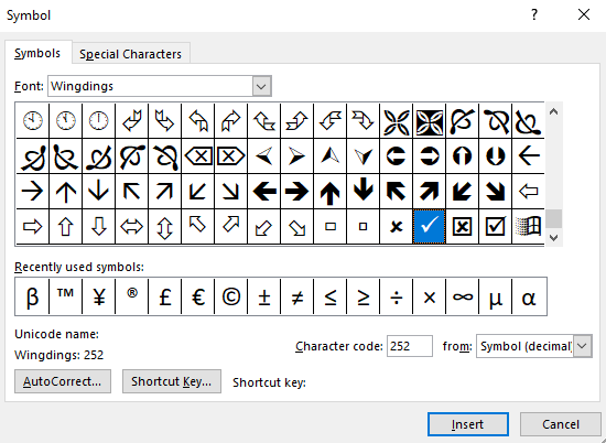 ASCII Code For Check Mark Symbol