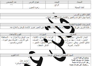 تحضير الوحدة الرابعة (زهرة الحنون) في اللغة العربية للصف الرابع الفصل الأول وفق النظام الجديد