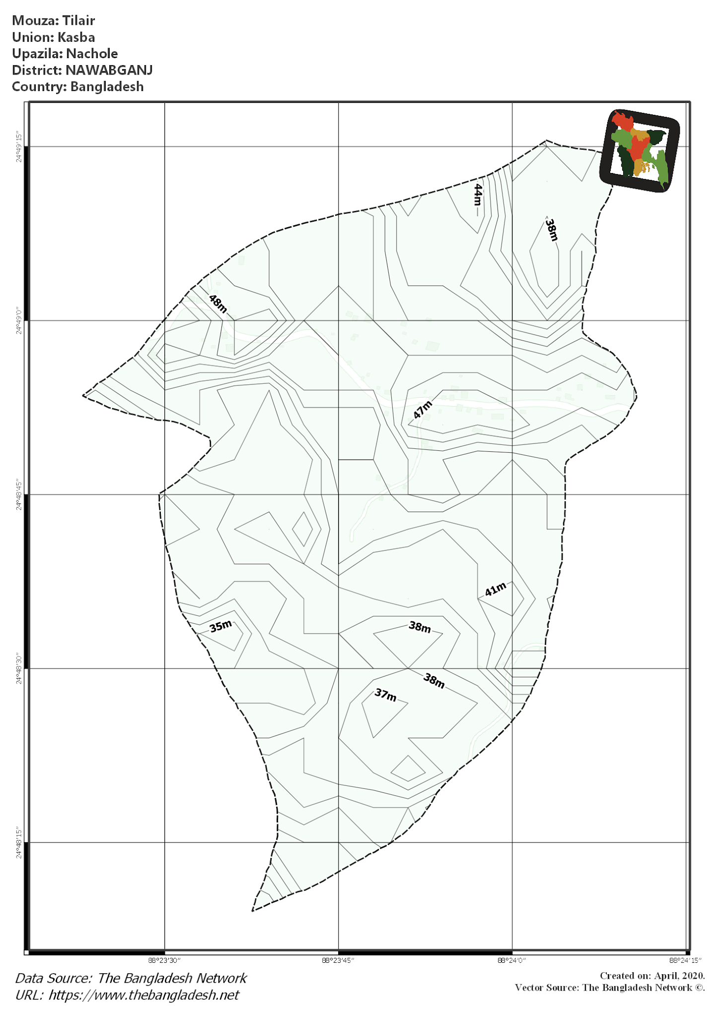 Map of Tilair Mouza of Nachole Upazila, NAWABGANJ, Bangladesh.