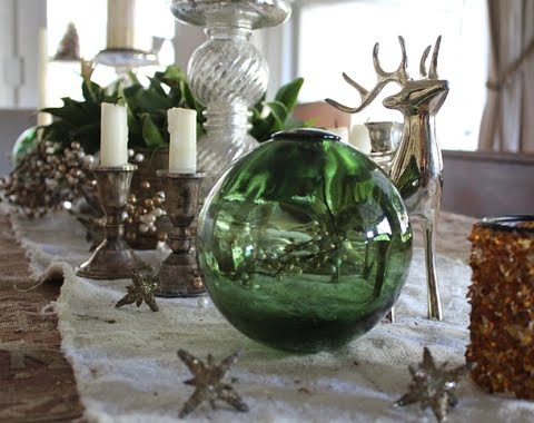 Christmas decorating for table with glass floats