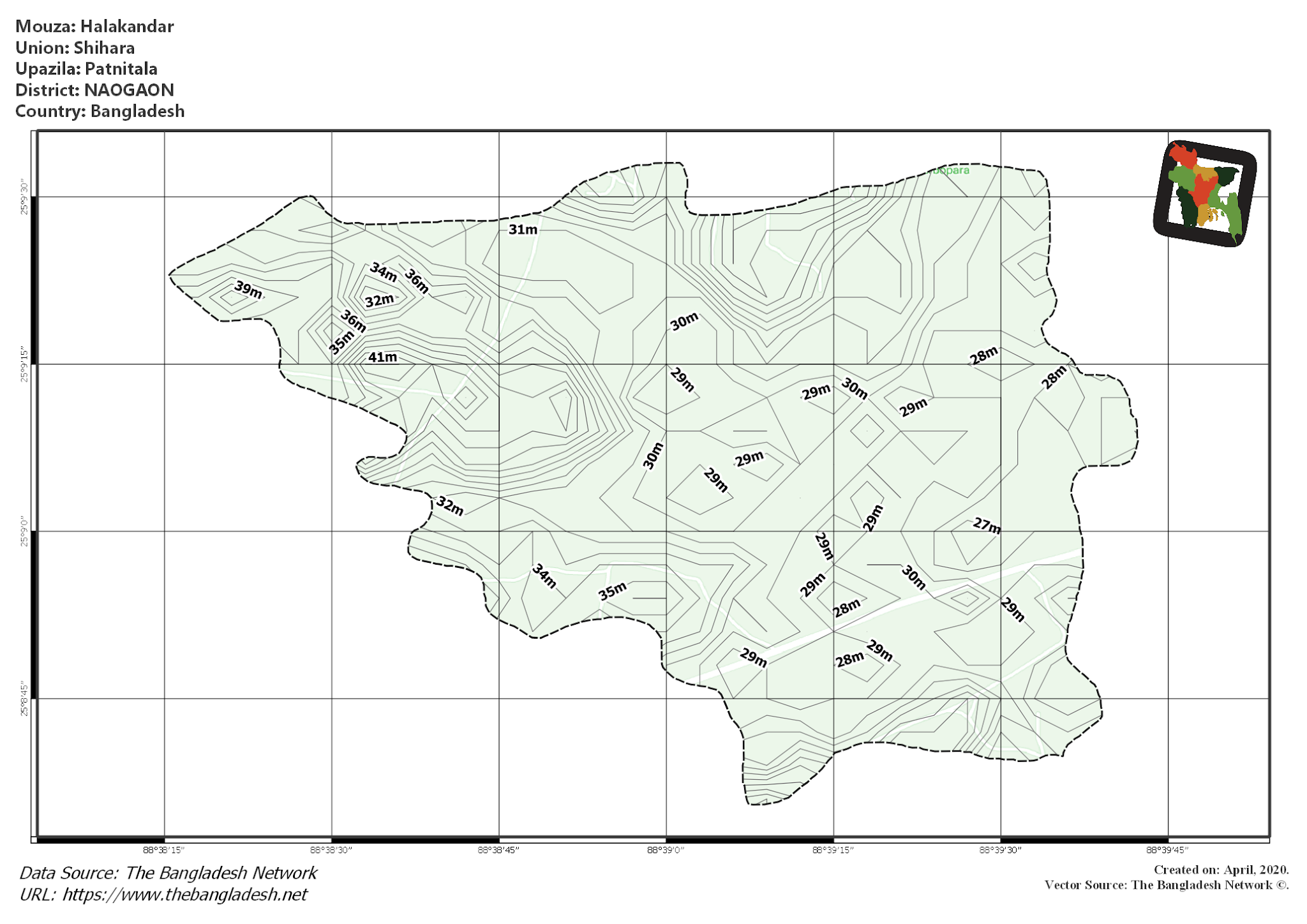 Map of Halakandar Mouza of Patnitala Upazila, NAOGAON, Bangladesh.