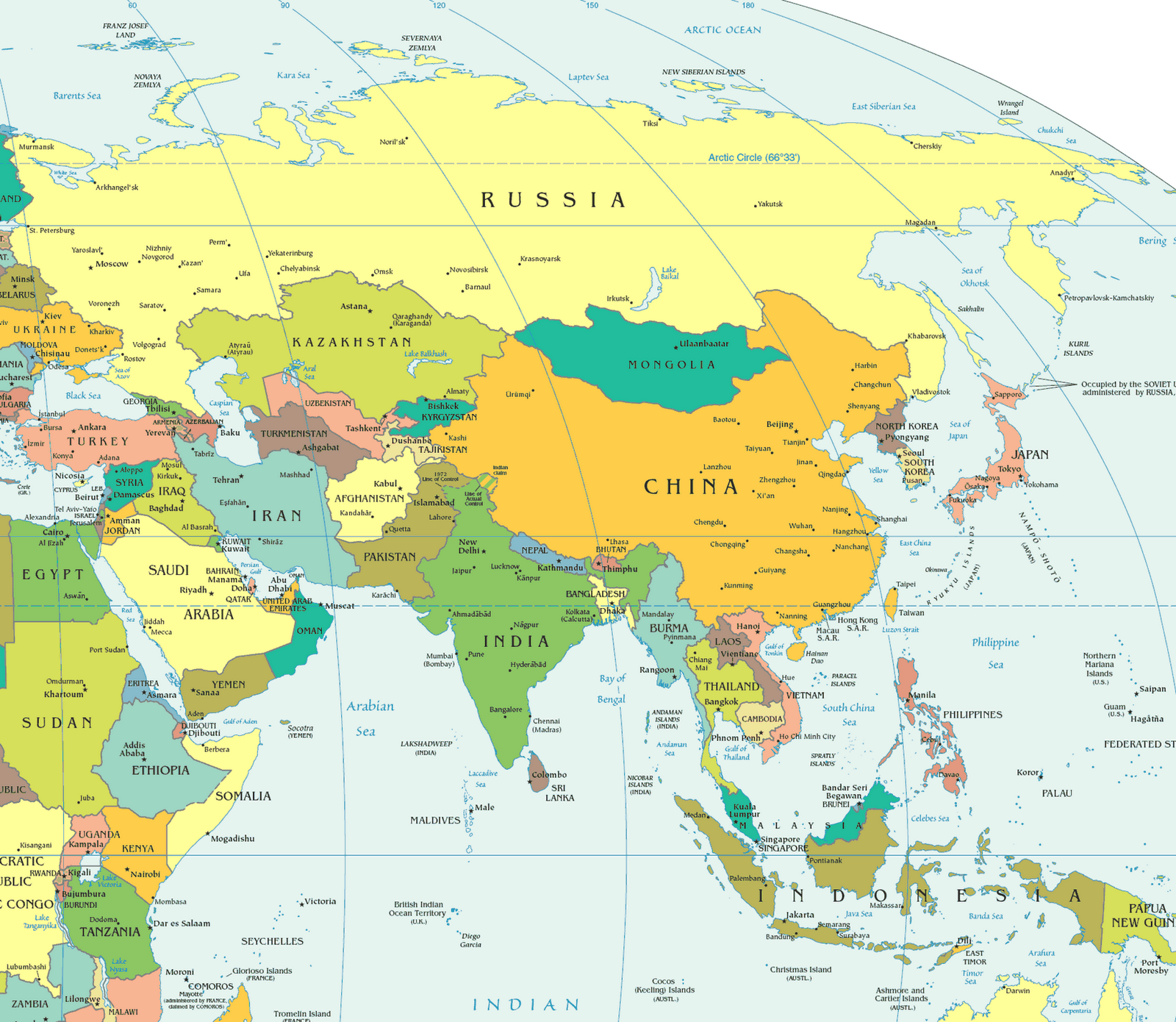 Free Printable Map Of Asia With Countries - Map of world