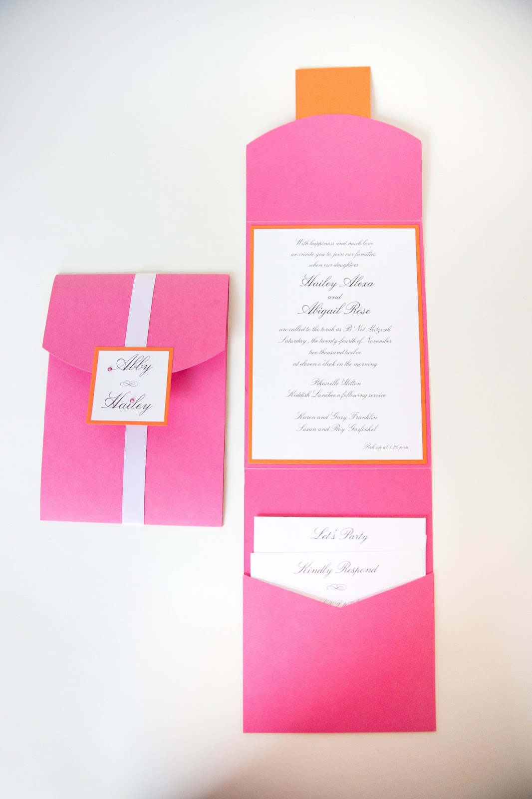 Bat Mitzvah Invitations • Pink and Orange - Kindly RSVP Designs, image size:1066x1600