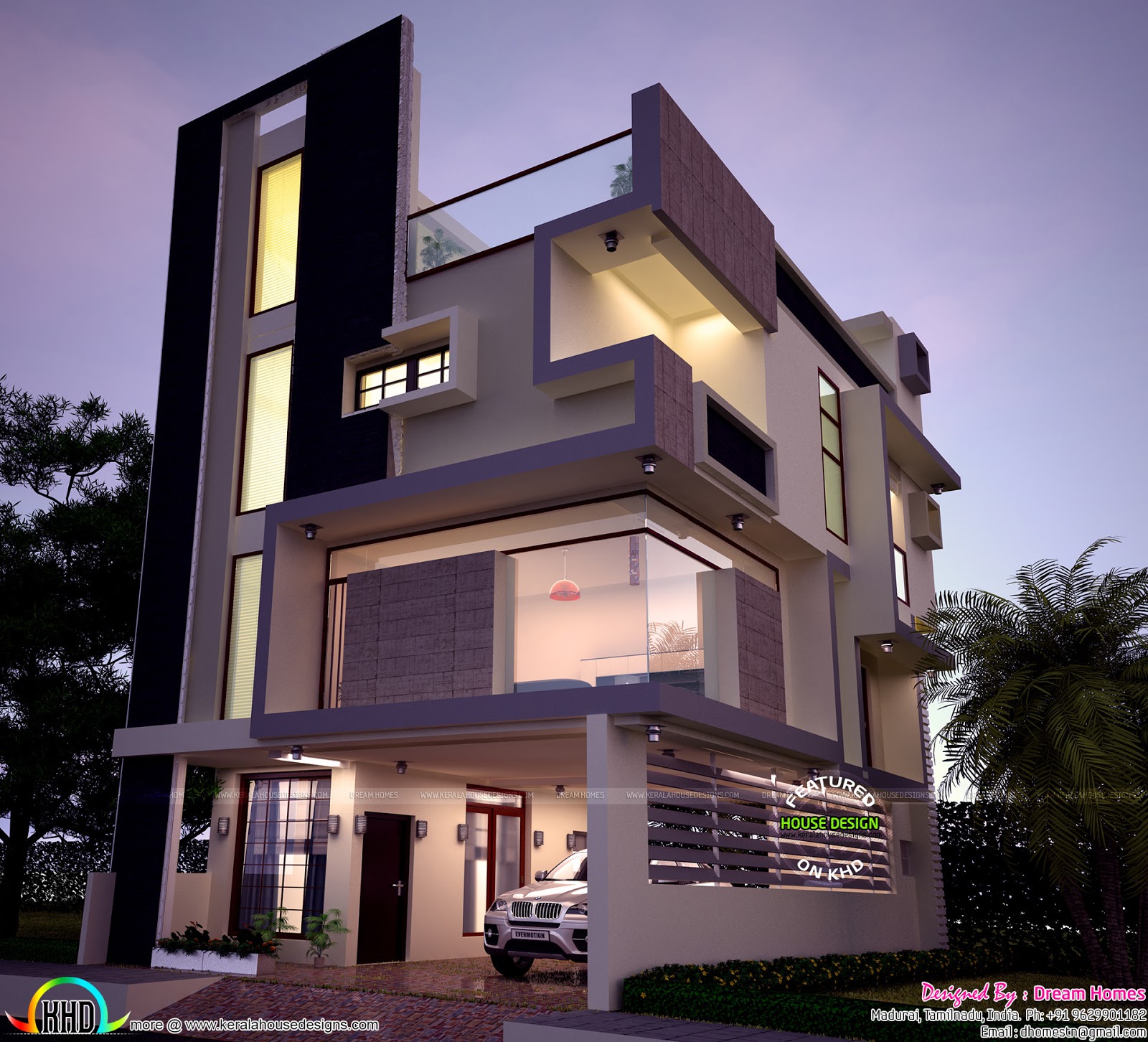 30x40 Contemporary Three Storied Home Kerala Home Design