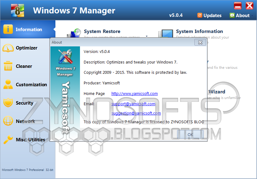 Yamicsoft Windows 7 Manager 5.0.4 Full Version with Keygen