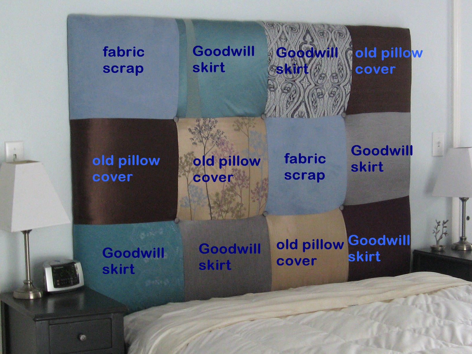 Upcycled fabric headboard deals