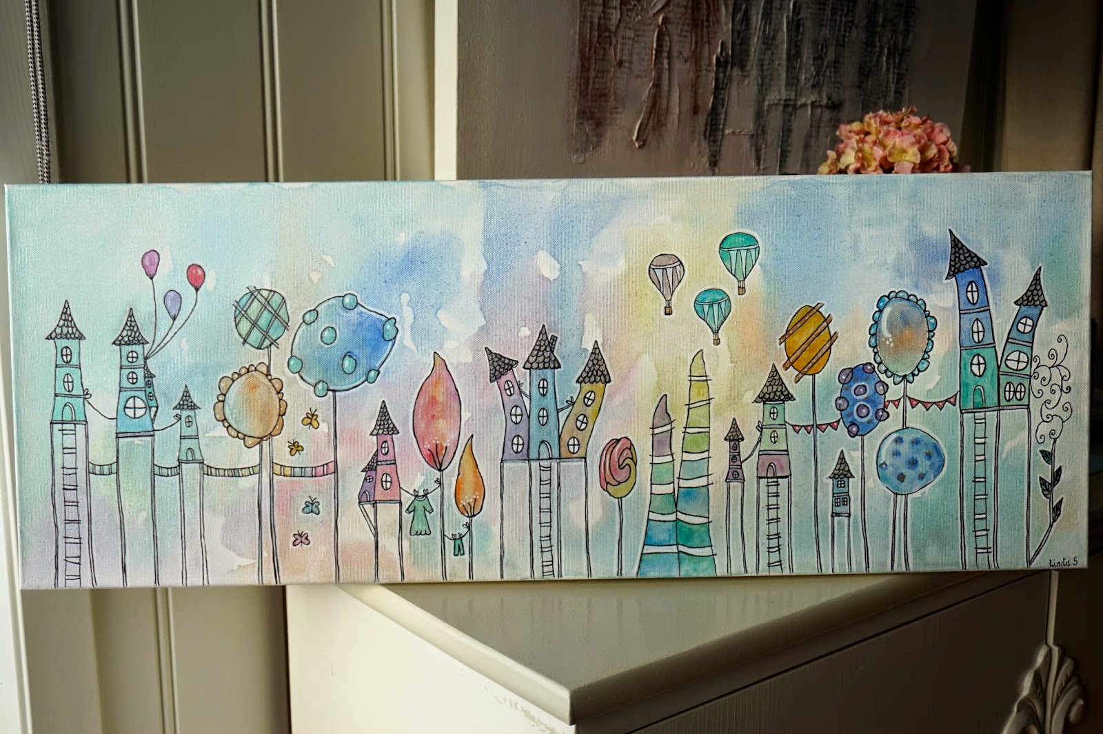 Hobbyvimsa: watercolors maleri pÃ¥ lerret Maleri på 5 lerret