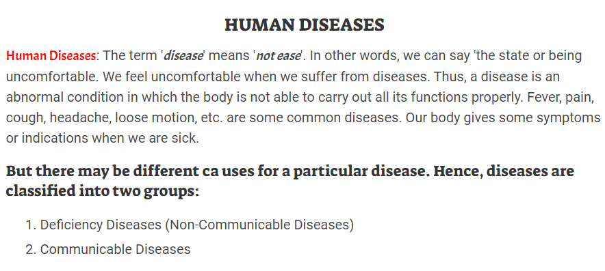 Human Disease- Types, Cause and Prevention