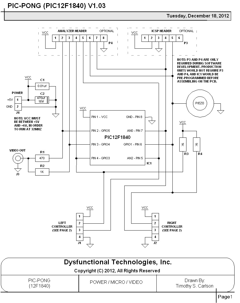 Dysfunctional Technologies: PONG (PIC12F1840)