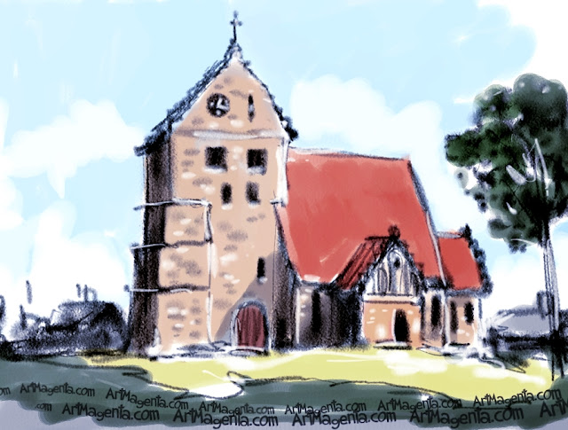 St Nicolai church, Simrishamn is a sketch by artist and illustrator Artmagenta.