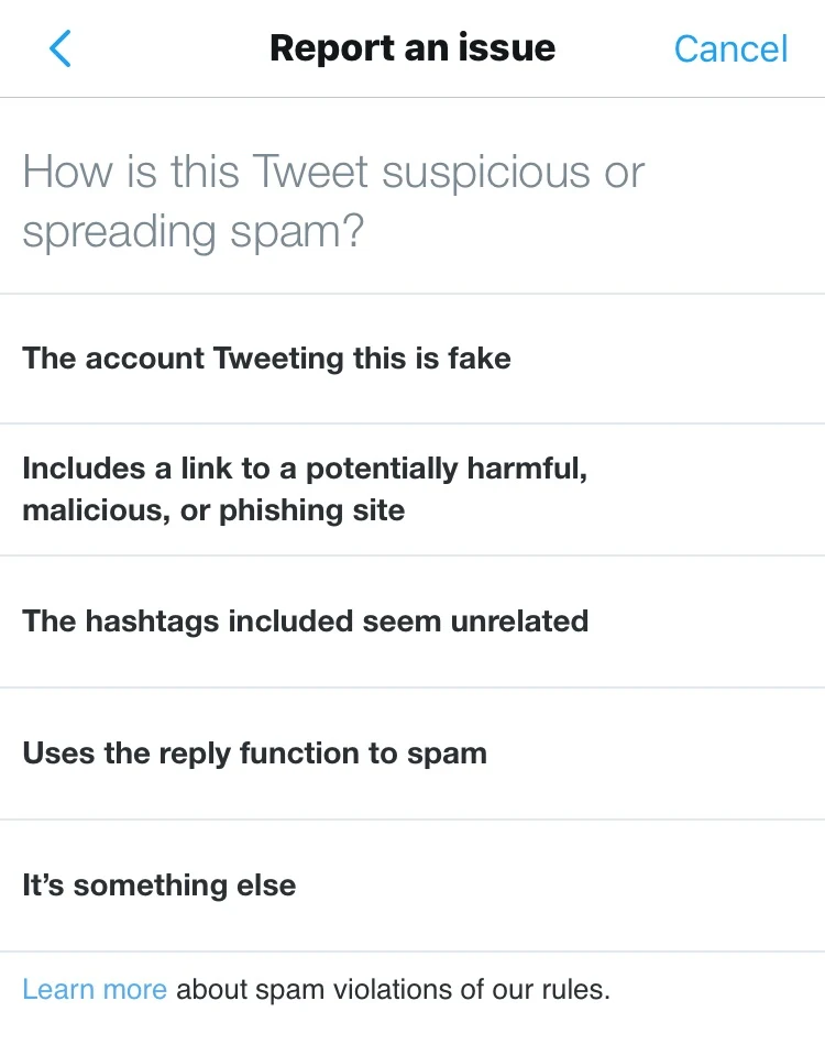 Twitter expands its reporting options for spam tweets and accounts