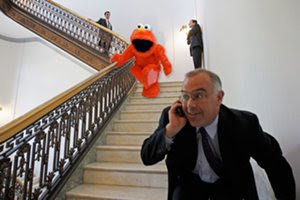 David Brooks chased by muppet