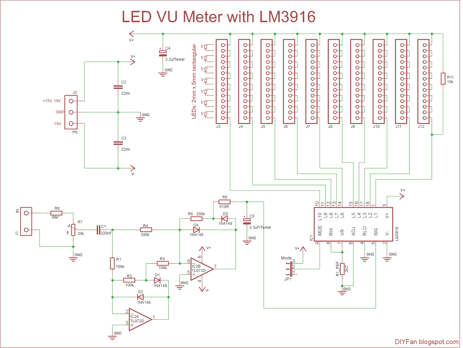 Perceptueel Bibliografie groep DIYfan: LED VU Meter with LM3916