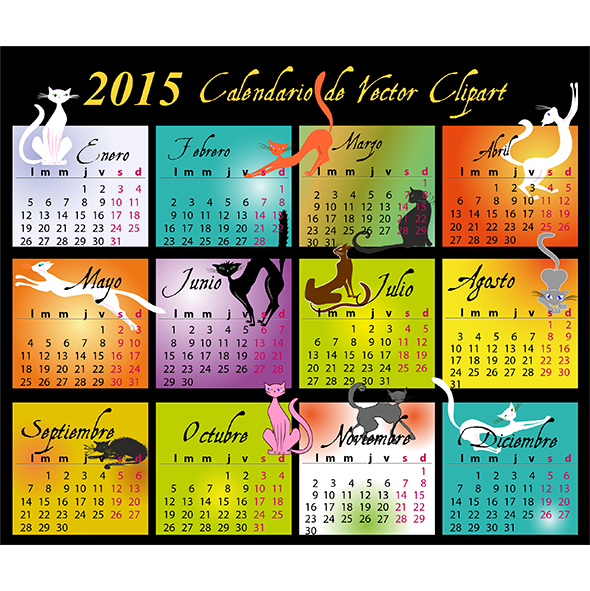 Calendario 2015 de gatos en español - vector