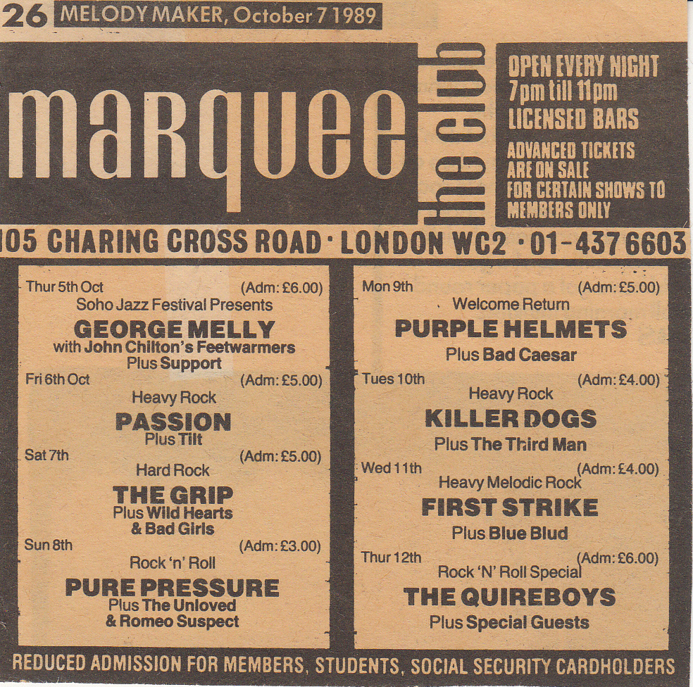 Aural Sculptors The Stranglers Live The Purple Helmets The Marquee