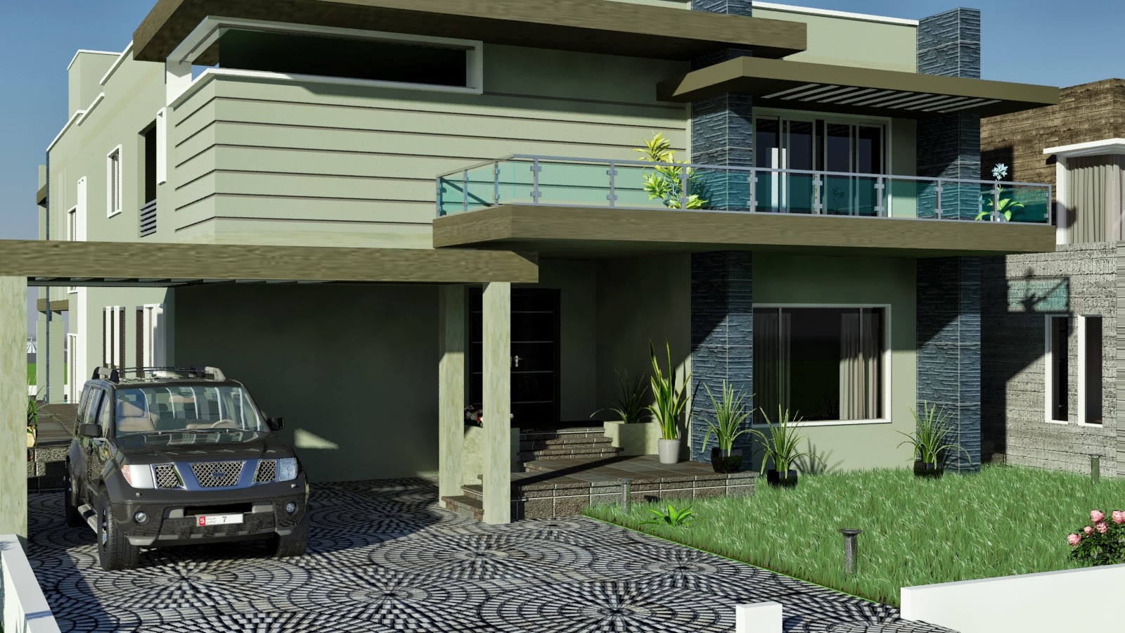 Karachi MODERN CONTEMPORARY House Design with Swimming Plool 3D Front