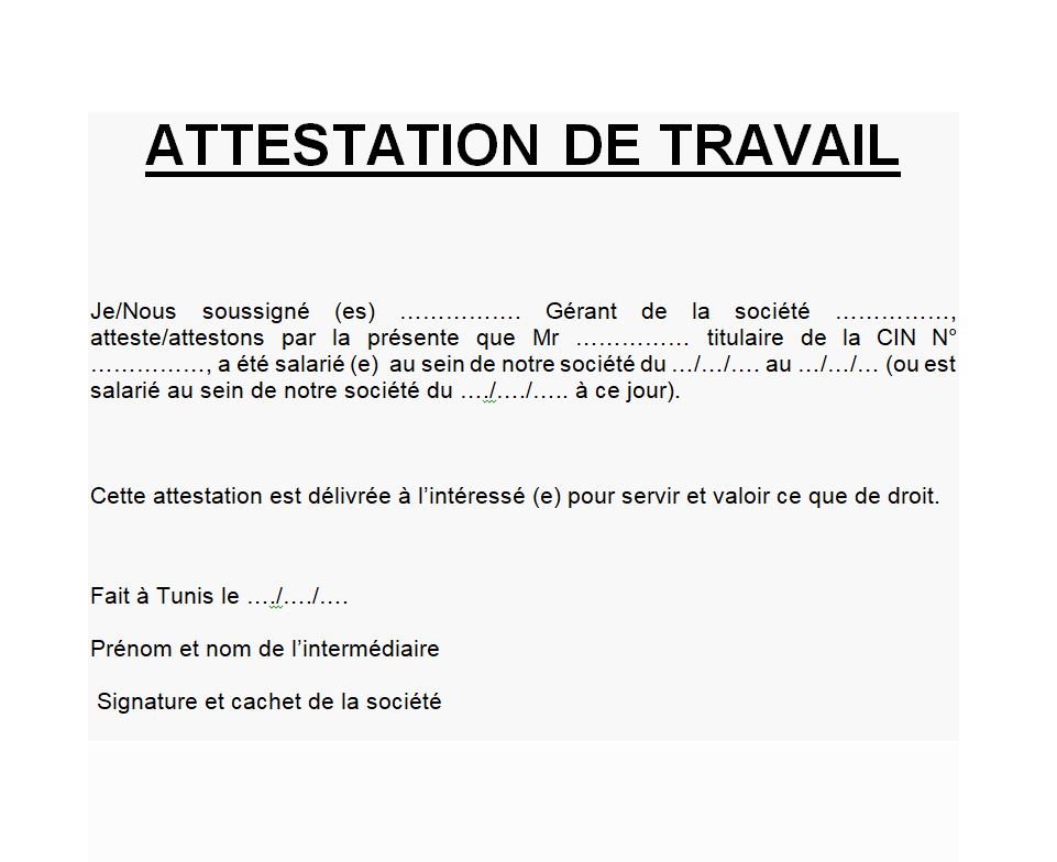 Model Attestation De Travail Word Gratuit Vários Modelos