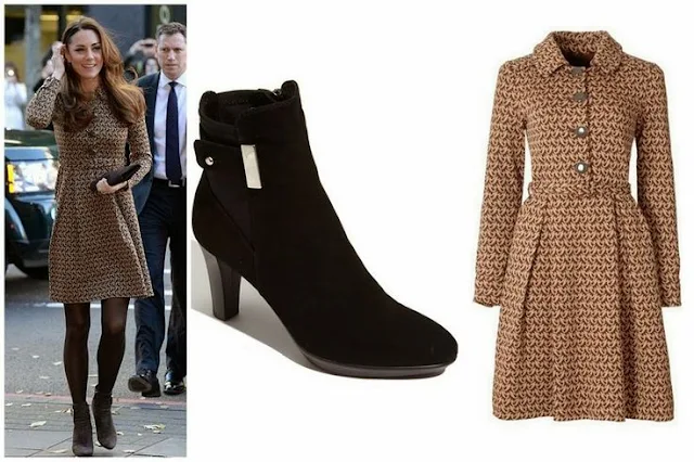 Catherine,Duchess of Cambridge's Aquatalia Boots and Orla Kiely Dress