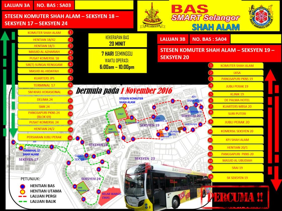 Peta Laluan Bas Smart Selangor Shah Alam