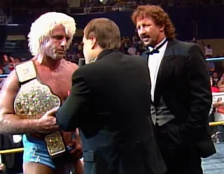 NWA Wrestlewar 1989: Terry Funk interrupts a post-match promo with new world champion Ric Flair 