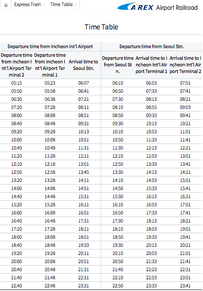 AREX: Korea Airport Railroad AREX Train - New Timetable from 23 March 2018 AREX: Korea Airport Railroad AREX Train - New Timetable from 23 March 2018