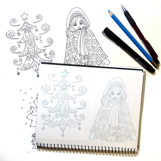How I made instant download Christmas coloring cards for my Etsy shop. There are 20 designs for you to print, cut and color to make your own Christmas cards. The pictures vary from Christmas clothes to patterns, candy, animals, crafting supplies, decorations, candles and houses to a Christmas tree, a snowman and a girl in winter clothes