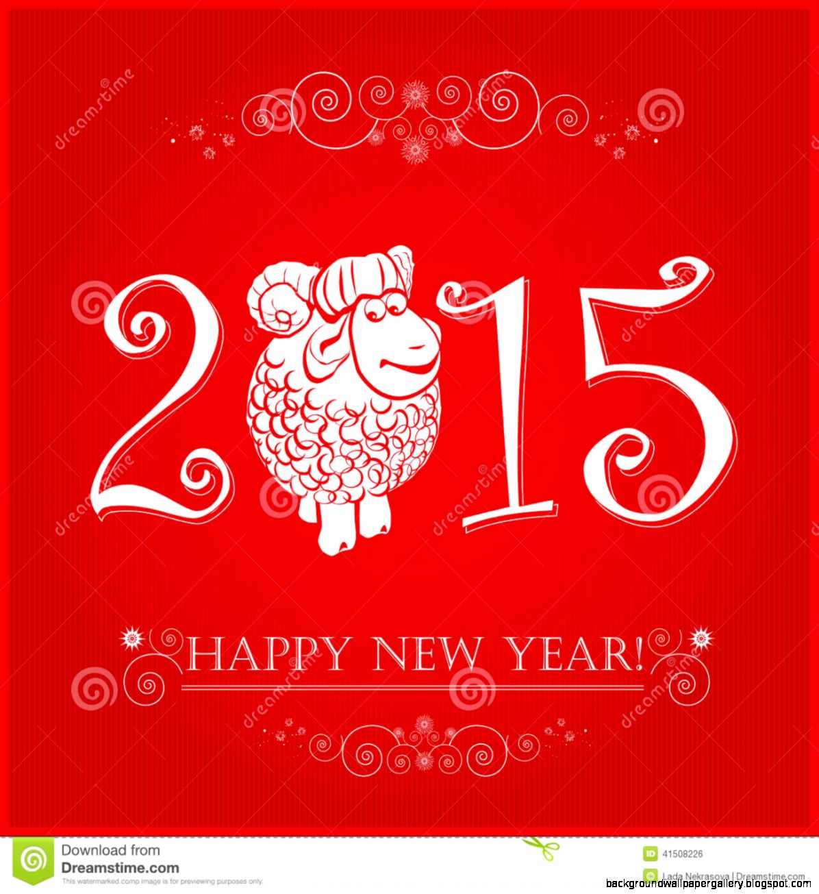 Funny Sheep On Red Background And Happy New Year Chinese Symbol