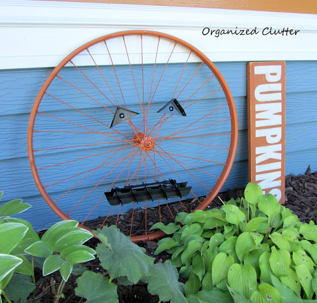 Up-Cycled Bicycle Wheel Garden Pumpkin