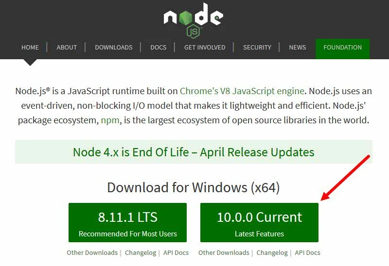 Download Node.js installer and install it