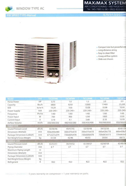 MaximaxSystems.com: TOSOT WINDOW-TYPE AIR CONS MANUAL - BASIC R-22