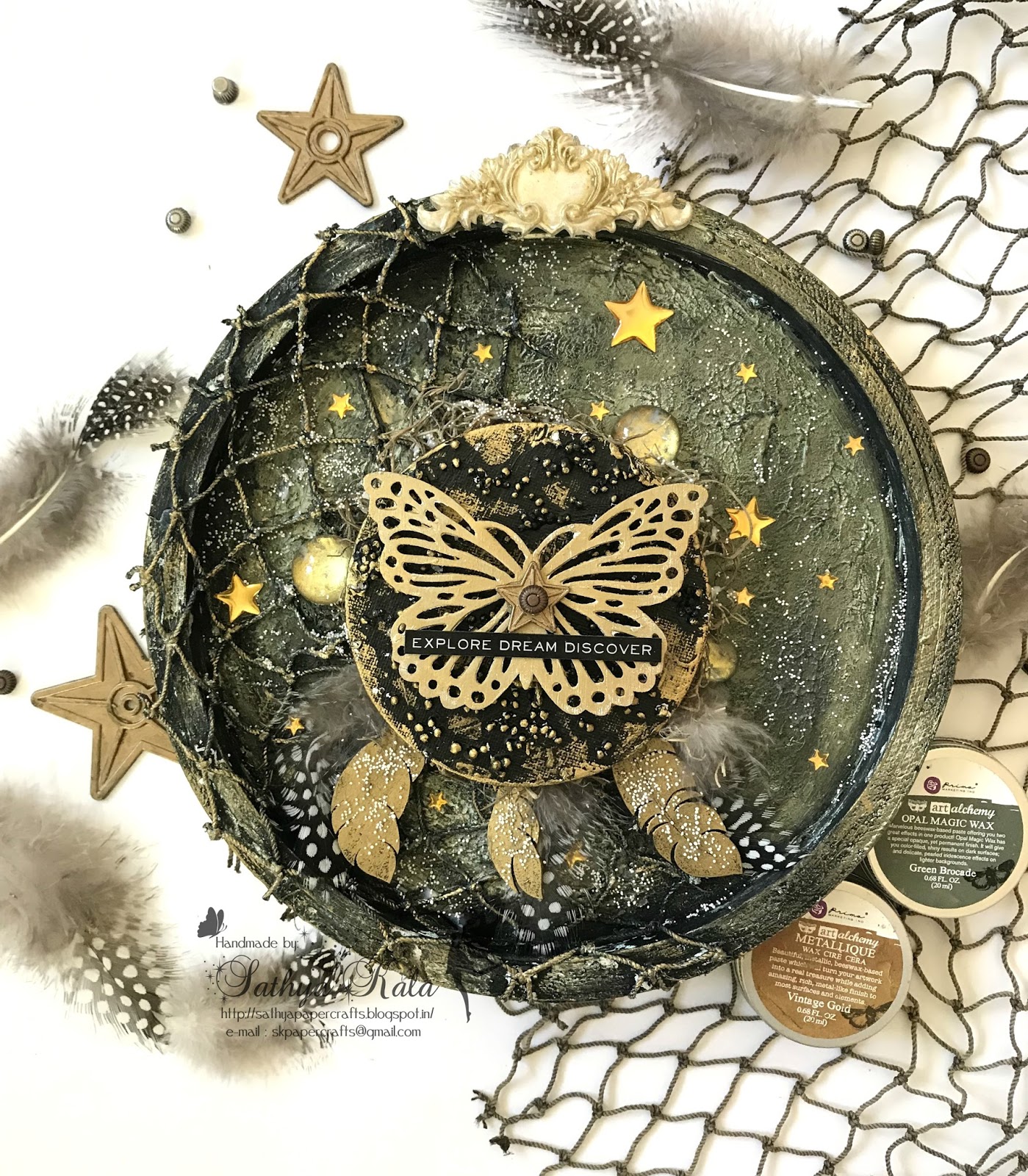 Paperie Expressions Altered Embroidery Hoop Explore, Dream, Discover