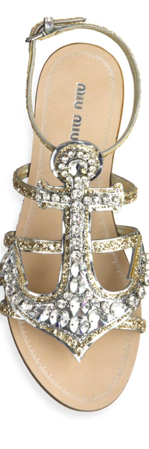 Miu Miu Anchor Crystal Flat Sandals