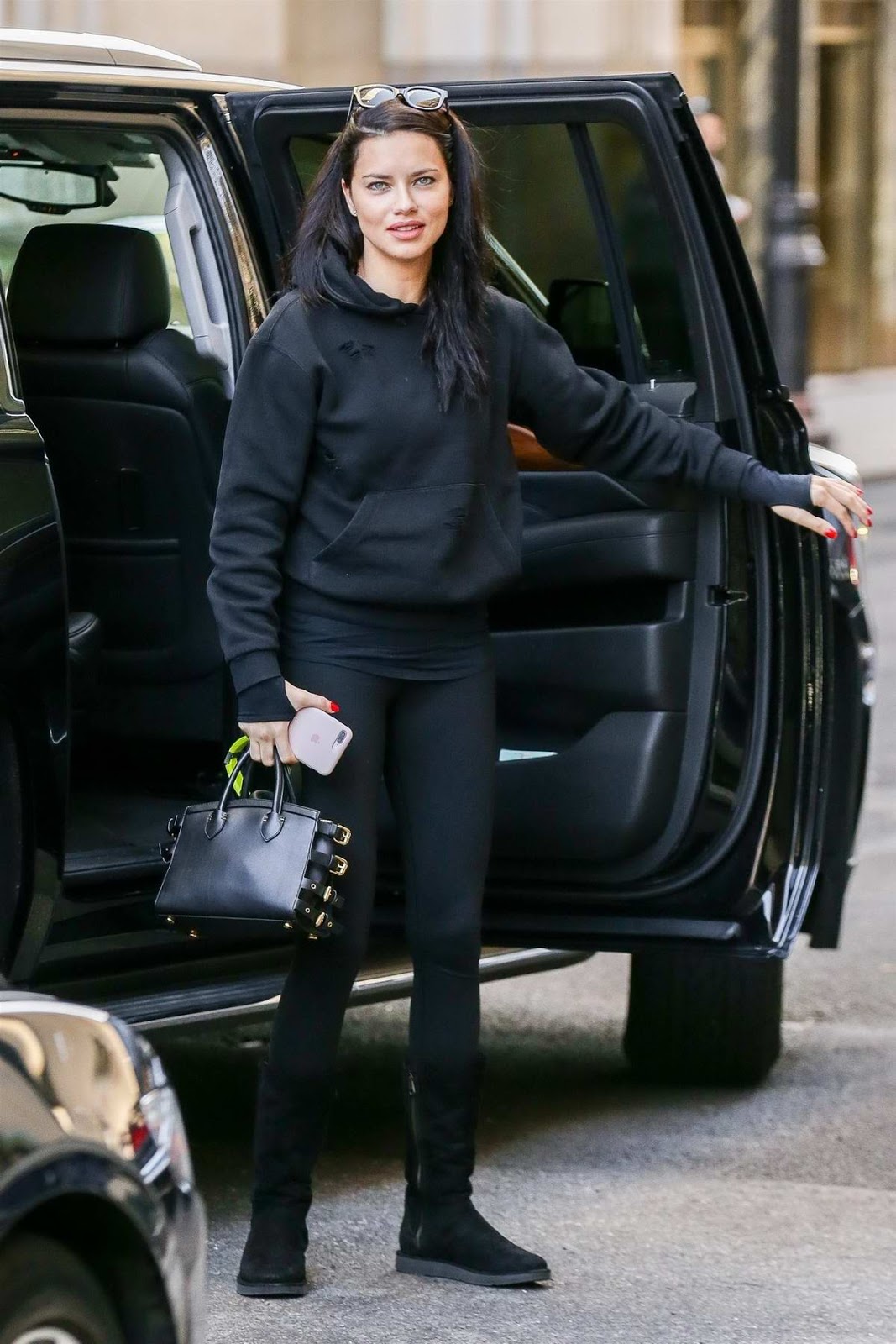 Adriana Lima is casual cute in an all black outfit