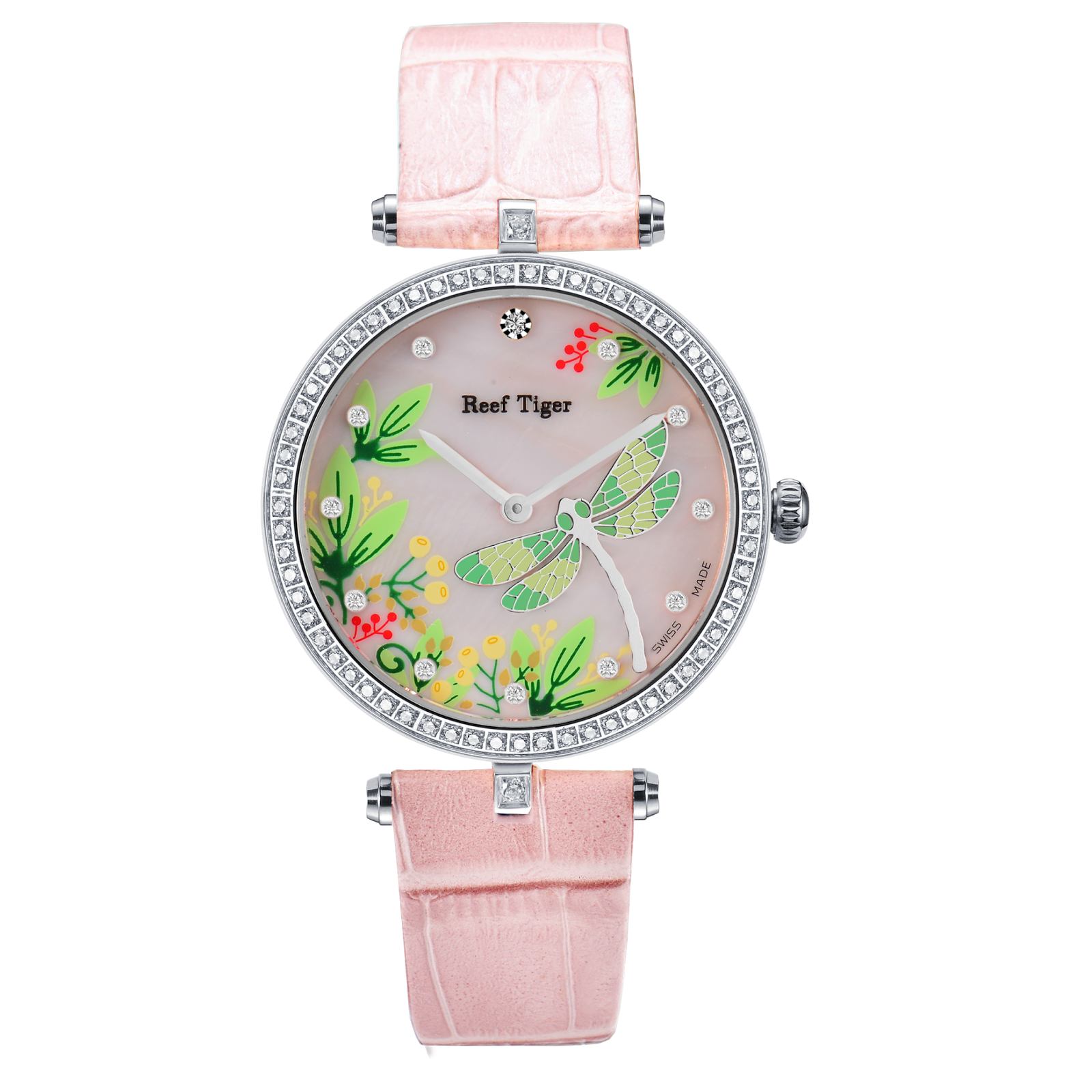Swiss Design Watches: Love Florilege White MOP Dial Pink Leather Strap ...