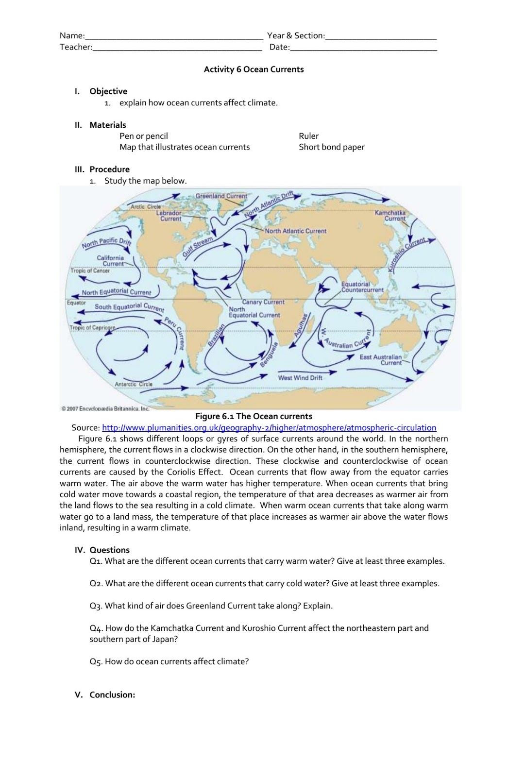 Ocean And Weather Current Event Worksheet