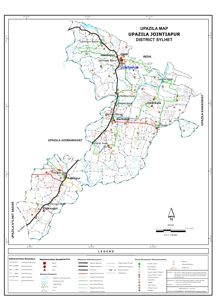 Jaintiapur Upazila Map Sylhet District Bangladesh