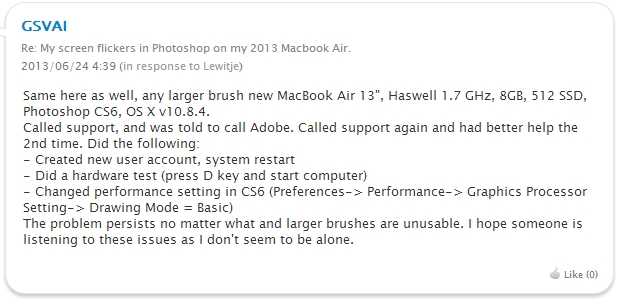 macbook air mid 2013 photoshop関連トラブル