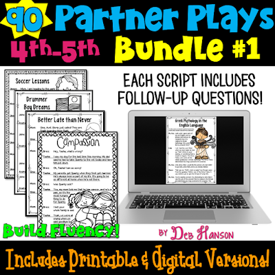 Partner Play Bundle of 90 scripts for upper elementary grades! These are a perfect reading activity that builds fluency! Ideal for classroom implementing the Daily 5 routine!