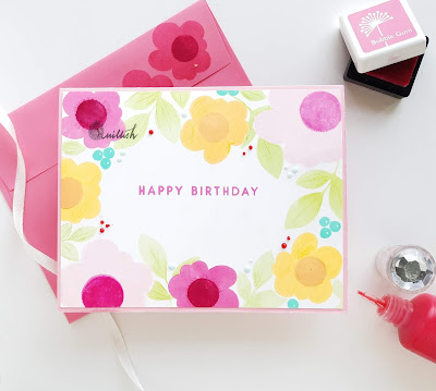 Uniko Ltd stamps, Uniko style stamp, marimekko floral, floral card, stamping, stenciling, cards by Ishani, Quillish