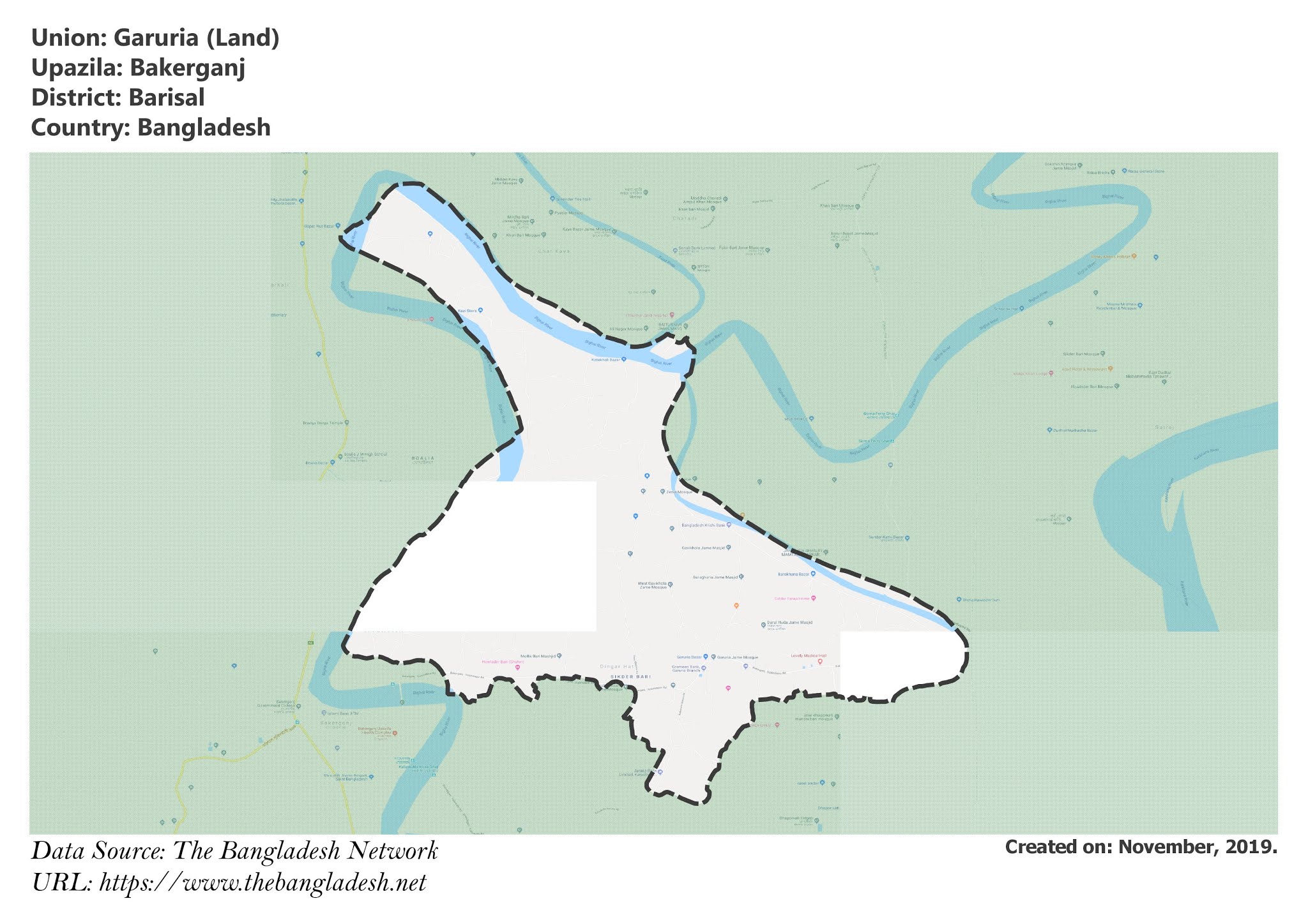 Map of Garuria of Barisal, Bangladesh.