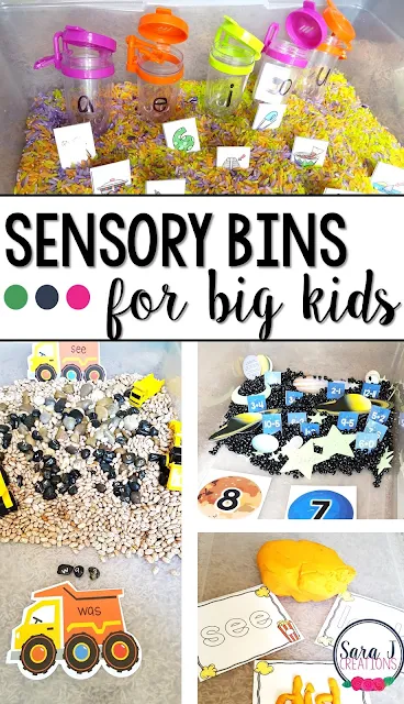 Ideas for using sensory bins throughout the year. Includes bins for fall, winter, spring, summer and bins you can use all year long with toddlers, preschoolers and kindergarteners.