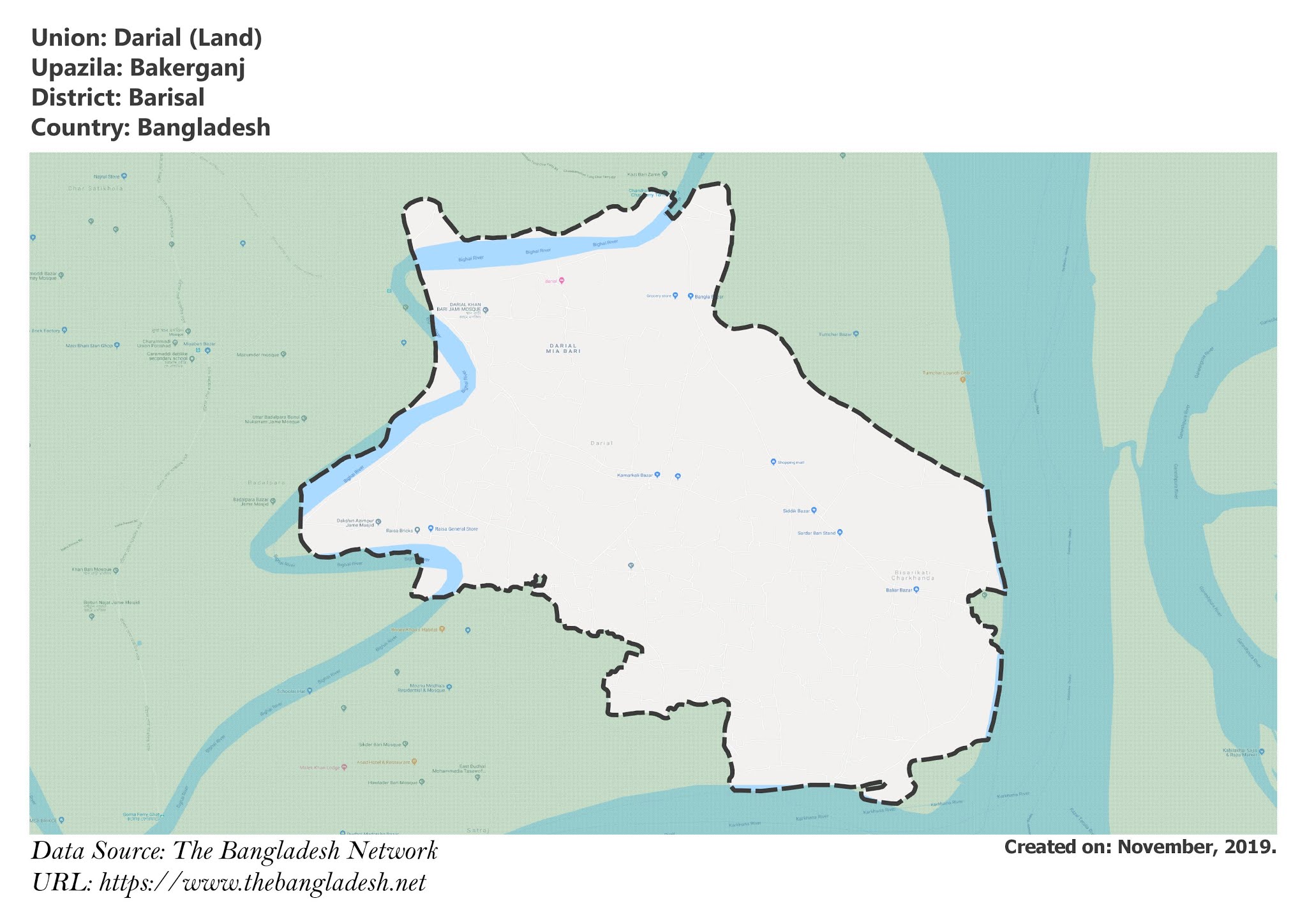 Map of Darial of Barisal, Bangladesh.