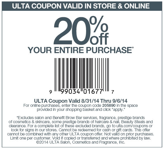 COUPON CODES AND REWARDS!!!: Ulta 20% off entire purchase