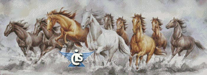 9 running horses | Thomas Subandriyo Cross Stitch
