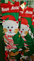 Meow white cat christmas stocking red green stripe scarf holiday 2015 Santa gifts