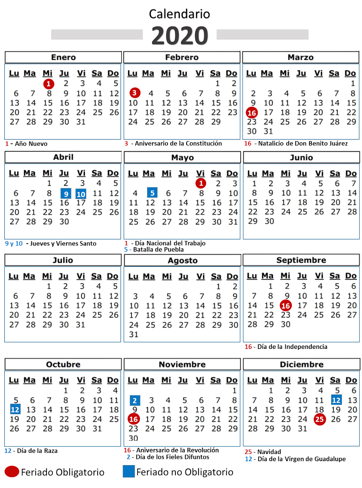 Ciudadanos Calendario De Días Feriados México 2020