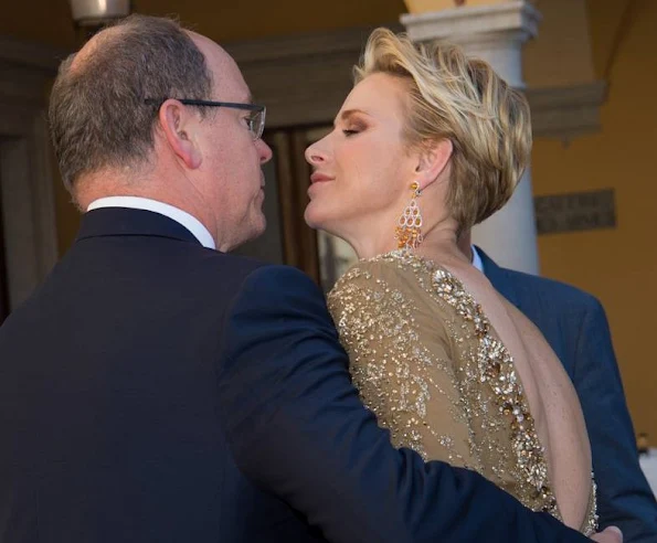 Prince Albert and Princess Charlene of Monaco held a reception for actors at the Prince's Palace