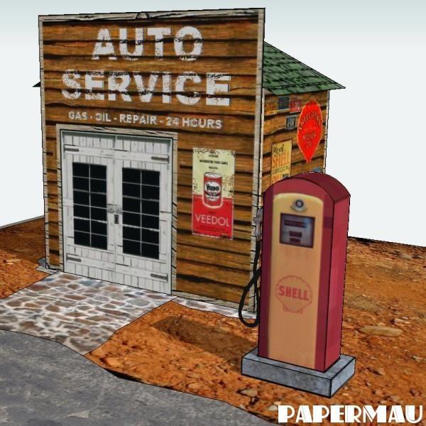 PAPERMAU The Last Gas Station For The Next 1000 Miles Paper Model by